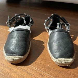 Rebecca Minkoff Black Leather Rockstud Espadrilles Size 8